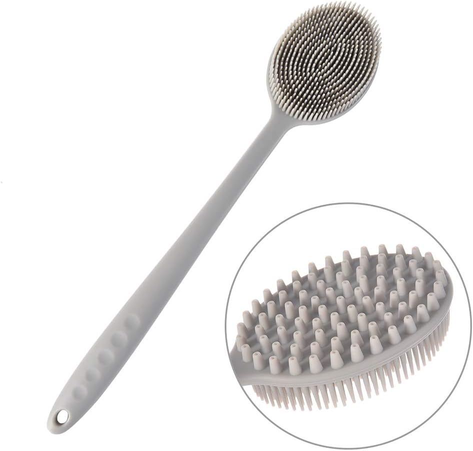 Silicone Bath Body Brush Ultra-Soft BPA-Free Shower Back Scrubber with Long Handle for Women - Gray