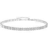 WangGao Stainless Steel Double Layer Rhinestone Choker Sparkling Crystal Tennis Necklaces for Women Shiny Cubic Zirconia Choker Jewelry Bridal Wedding Bridesmaid