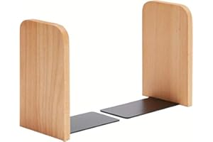 Heavy Duty Wooden Bookends Non Slip Book Shelf Holder for Books CDs and DVDs Stylish Home Office Accessory (Beige)