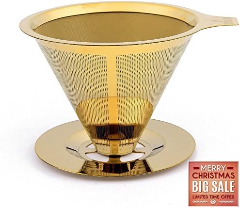 Tomasino Coffee Stainless Steel Pour Over Mesh Coffee Filter - Gold