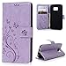 Galaxy S6 Edge Case,Galaxy S6 Edge Wallet Case,LW-Shop for Samxung Galaxy S6 Edge PU Leather Case [Built-in Credit Card Slots] Magnetic Design Flip Folio Cover with Flower Butterfly Pattern(Purple)