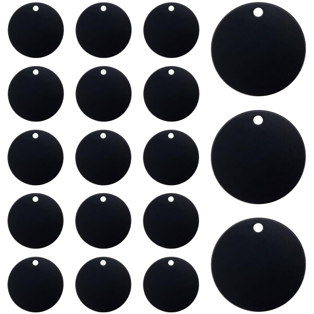 SOFPLATE 25Pcs Black Aluminum Stamping Blanks Metal Flat Round Engraved Circle Pet ID Tags for Jewellery Making DIY Crafts