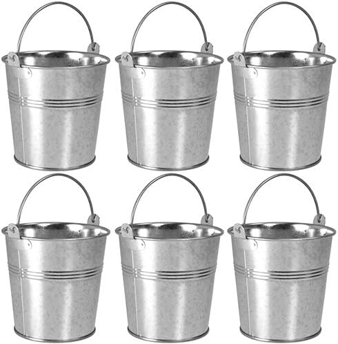 6 x Small 9cm Galvanised Metal Serving Buckets/Cutlery Caddies