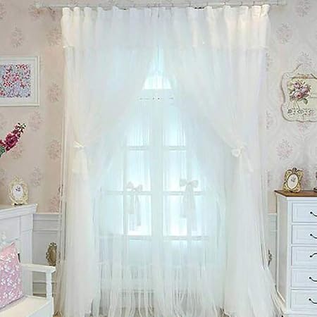 Wenroumiao Double Spitze Vorhang Weich Semi Schattierung Verdickt Voile Romantisch Arco Schlafzimmer Wohnzimmer Tulle Vorhang Weiss 200x270cm 79x106inch Amazon De Kuche Haushalt