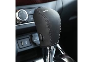 CEBAT Gear Shift Knob Cover Automatic Transmission Boots Shift Lever Leather Sheath for Nissan Pathfinder 2013-2020（Black Stitches）