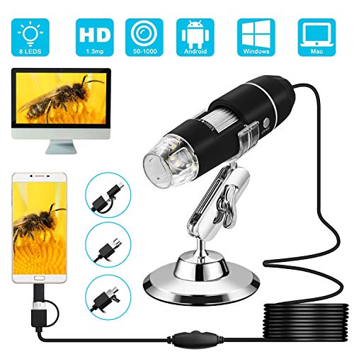 USB Digital Microscope, VSATEN 3 in 1 50 to 1000x Magnification Endoscope with 2.0MP Camera 8 LEDs Stand Holder for Android Phone Tablet, Windows & MacBook OS Computer (Black) - Thumbnail 7