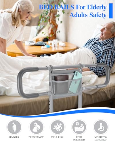 Siebenschläfer Bed Rails for Elderly Adults Safety, Extended Bed Assist Rail for Seniors - Adjustable Side Bed Guard Rails Handle Support Bar with Storage Bag, Fit King Queen Full Twin Bed