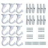 Plant Ceiling Hooks,UDGTEE Pack of 12 Complete Sets Heavy Duty Metal Ceiling Hooks,Swag Hooks with Steel Screws/Bolts and Toggle Wings,White Enamel Finish