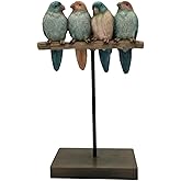 Comfy Hour Farmhouse Collection 10” Rustic Polyresin Birds Sparrows Gathering On Stand Tabletop Décor