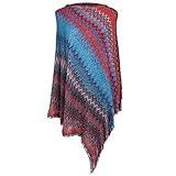 SherryDC Women's Zig-Zag Knit Tassel Fringed Pullover Poncho Sweater Cape Shawl Wrap