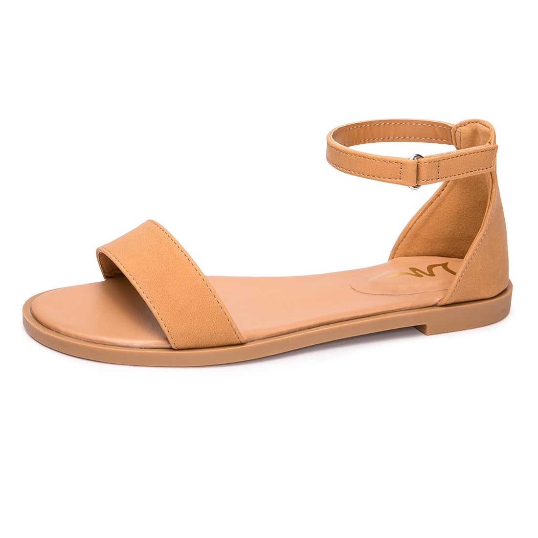 Photo 1 of LM Women's Flat Sandals Open Toe One Band Ankle Strap Sandals Casual Summer Flat Sandals (11, Brown)