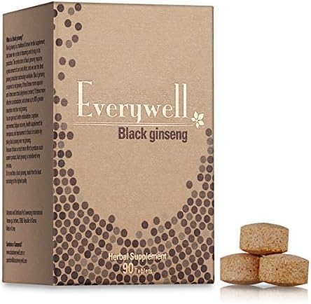 Everywell 100% Organic & Natural Korean Black Ginseng Tablets - 10% Ginsenosides, Pesticide-Free, Healthy & Safe Formula For Maximum Potency Dietary Supplement - 90 Tablets