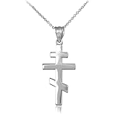 Religious Jewelry 925 Sterling Silver Plain Russian Orthodox Cross Pendant Necklace, 20"