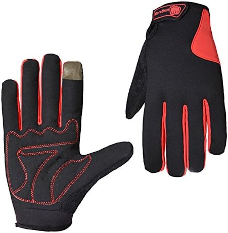 Morethan M803L Full Finger Cycling Bicycle Touch Gloves Road Mountain Bike Sports Gloves Non-slip Breathable Gloves Warm Damping Gloves (Red, M)