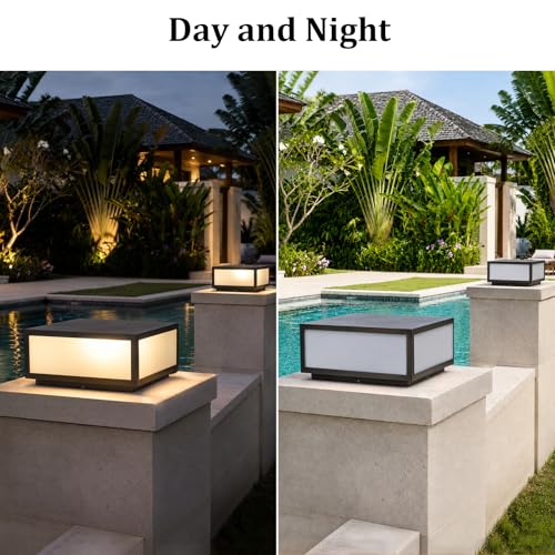 SLAWA Outdoor Post Caps Light With Pier Mount Base Column Cap Lamps Black Waterproof Pole Lantern Light Fixture Square Exterior Pillar Lamp Outdoor Lighting Aluminum Landscape Light For Path Lawn Yard