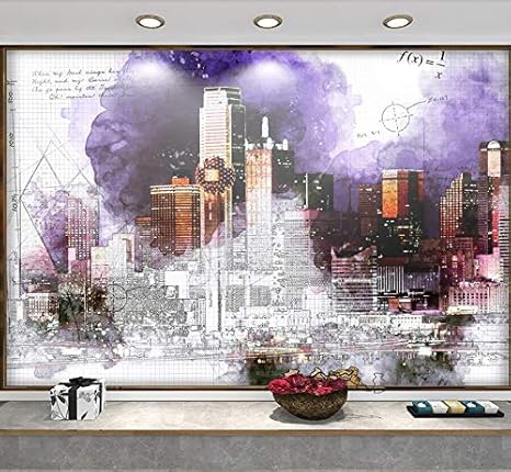 Amazon Qudmst 3d風景壁紙写真シールおしゃれる人気の貼っドバイの夜の超高層ビルのラインアートテレビの背景カスタム大壁画の壁紙 350x245cm Diy 工具 ガーデン