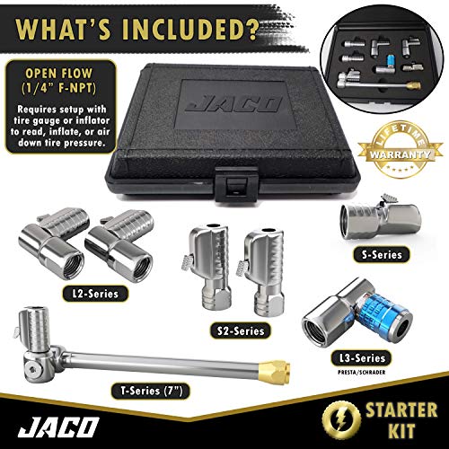 JACO Lightning Tire Air Chuck Kit (Set of 7) Open Flow, 1/4" FNPT