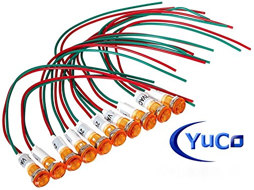 Yuco YC-9WRT-23A-120-10 Mini Indicator Light 9mm Fresnel Dome Cap Wire-Base Ring + Nut AC/DC Pack of 10 (Amber, 120V)