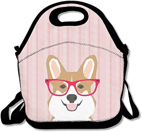 Cute Corgi With A Red Glass Neoprene Lunch Bag -Lunch Tote For Women,Kids,Adults