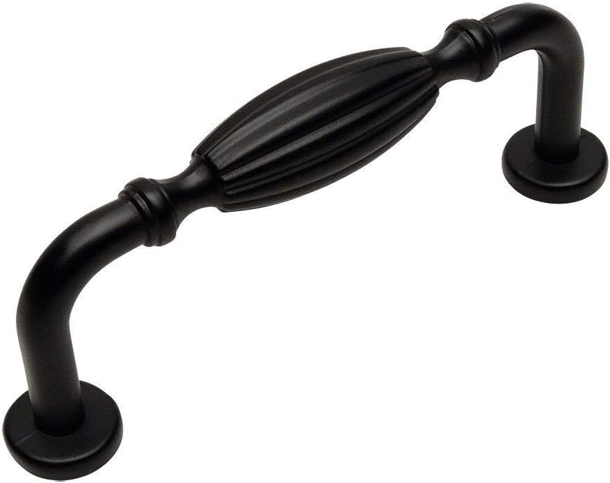 Cosmas25 Pack 7119FB Flat Black Country Style Cabinet Hardware Ribbed Handle Pull - 3" Inch (76mm) Hole Centers