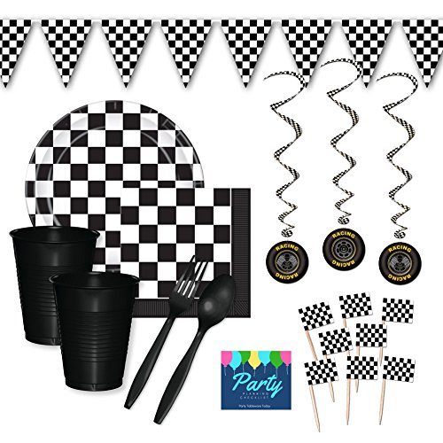 Party Tableware Today Race Car Party Supplies Deluxe Kit - Plates, Napkins, Cups, Plastic Cutler, Decorations