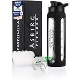 Asbirg Fitness | 24 oz Glass Protein Shaker Bottle – BPA-Free, Leakproof Lid, Stainless Steel Mixing Ball & Silicone Sleeve – Gym Shaker for Smoothies, Shakes & Pre-Workout – Black