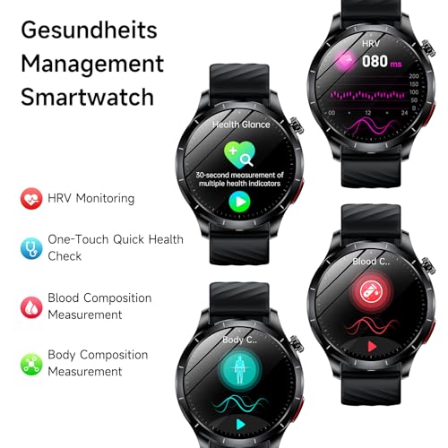 2026 Smart Watch for Men with Blood Pressure/ECG/Sleep Monitor,1.43"AMOLED Fitness Tracker with Bluetooth Calls/SOS Button, 24/7 Heart Rate/Body Temperature/SpO2,Waterproof Watch for Android iOS