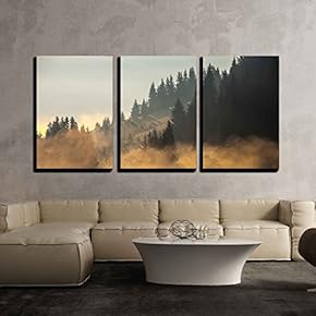 3 Piece Canvas Wall Art - Beautiful Summer Landscape in The Mountains. Sunrise - Modern Home Art Stretched and Framed Ready to Hang - 16"x24"x3 Panels