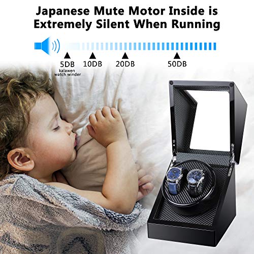 Kalawen Double Watch Winder Luxury Wooden Storage with Quiet Japanese Mabuchi Motor for All Automatic Mechanical Watches with Quiet Motor AC Adapter or Battery Powered for 2 Men's or Ladies', Black - Thumbnail 4