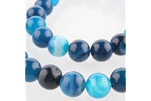 About 49Pcs Deep Sky Blue Agate Gemstone Beads 8mm Natural Round Banded Crystal Energy Power Stone Beads for DIY Bracelet Nec