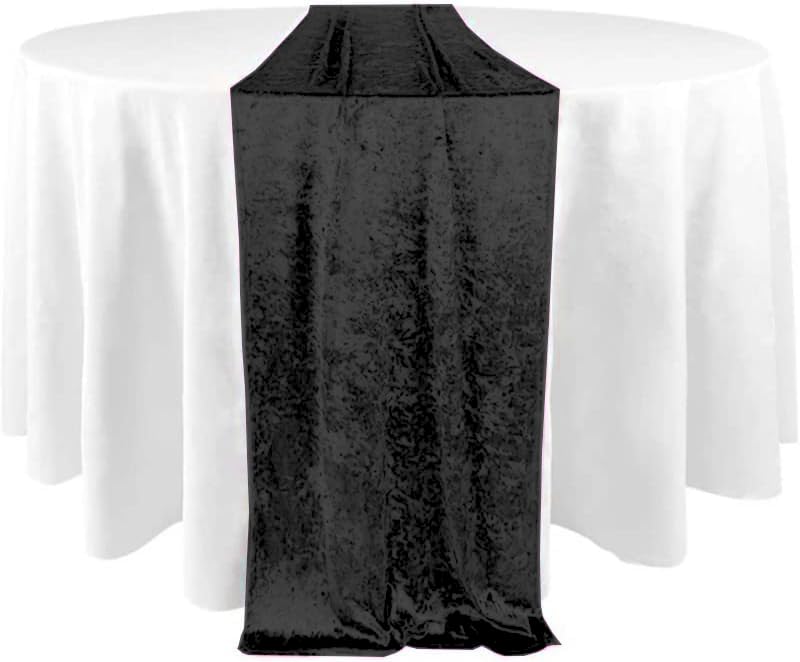 Elegant Event Essentials - Crushed Velvet Party Long Table Runner - For Spring Party, Wedding, Reception, Banquet, Home Dining Space Christmas Decoration (12” x 108”/30.48 x 274.32cm) - Black