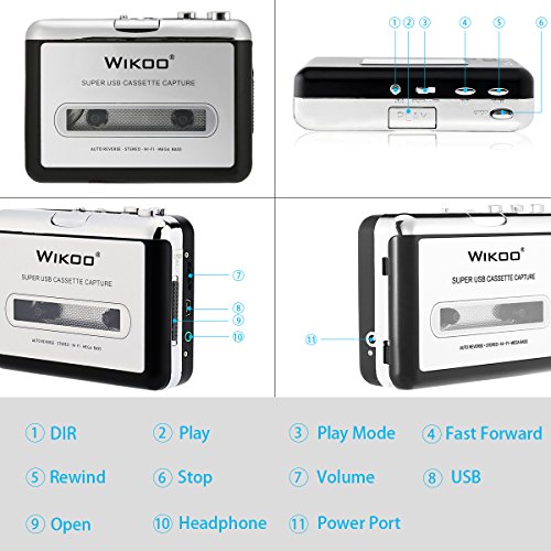 Cassette Tape to MP3 Converter,Wikoo USB Cassette Converter Portable Cassette Player,Compatible with Laptops and PC,Convert Tape Cassettes to MP3 Format