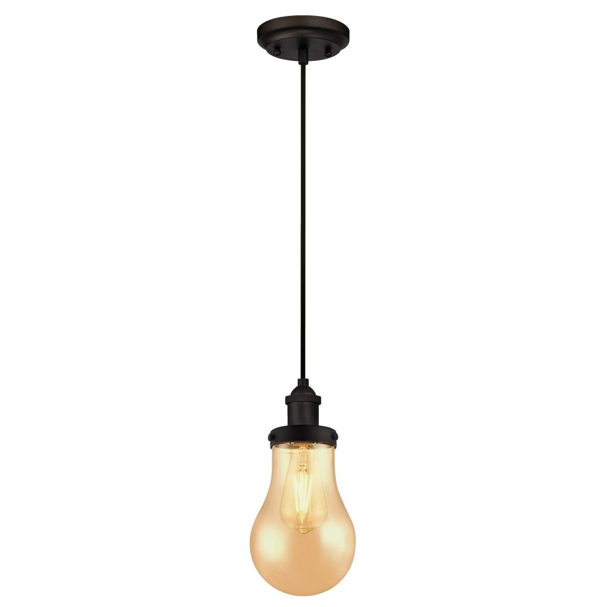 63370 One-Light Indoor Pendant, Oil Rubbed Bronze Finish with Amber Teardrop Glass