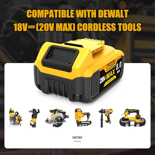 YPLFanHand Replacement for Dewalt 20V Battery: 8.0Ah Li-ion Battery Compatible with Dewalt Battery 20v Max DCB102 DCB104 DCB118 DCB115 DCB118 DCB200 DCB201 DCB206 DCB207 DCB204 DCB203 (2-Packs)