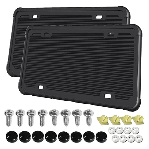 Aootf Schwarze Kennzeichenrahmen - 2 Stück Silikon Kennzeichenabdeckung vorne & hinten Etikett Slim Holder mit Edelstahlschrauben Schraubkappen mit Ro