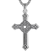 AulanRose Cross Necklace for Men Compass Pendant Necklace Men 925 Sterling Silver Amulet Jewelry Religious Gifts