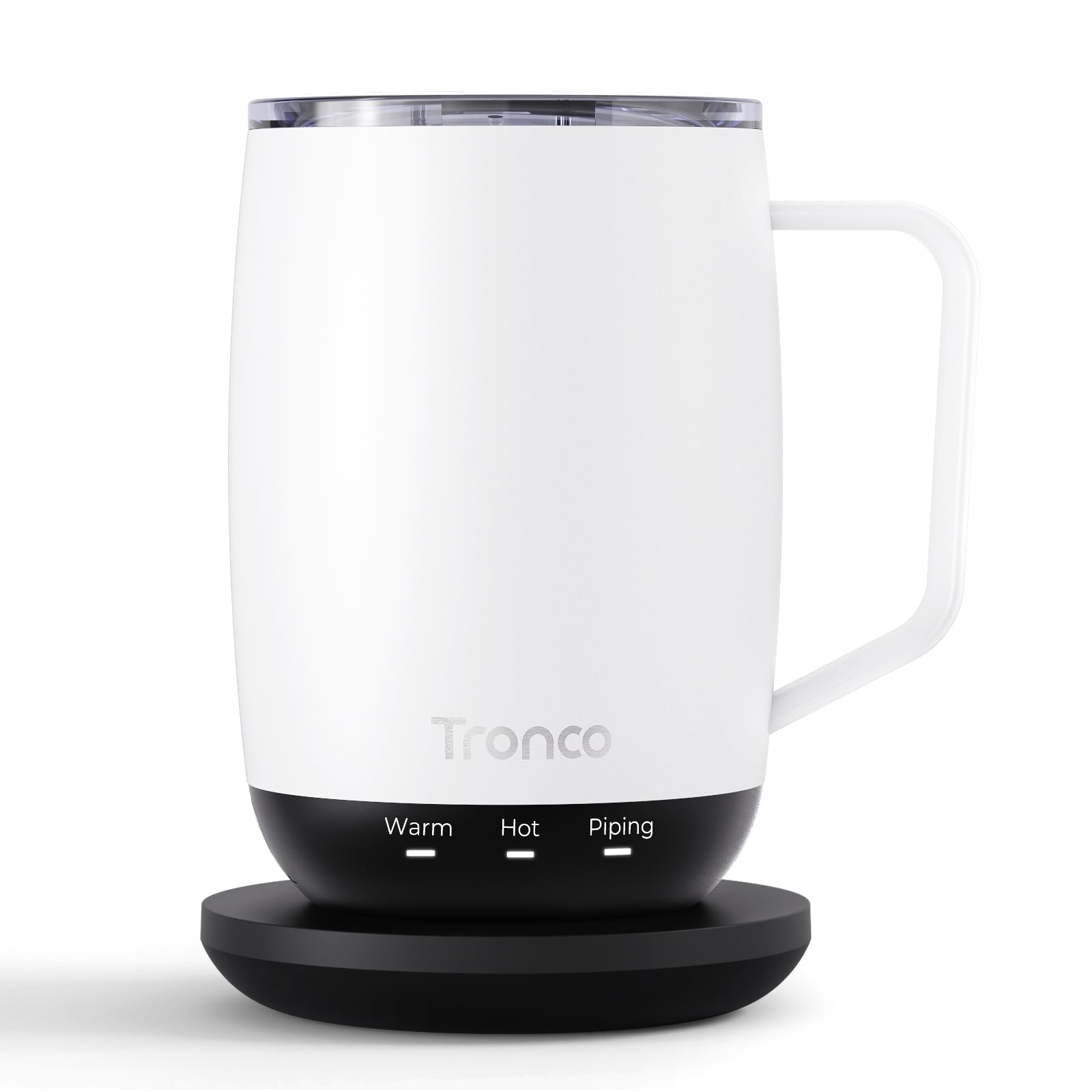 Photo 1 of (USED/FAIR) Tronco Temperature Control Heated Coffee Mug 14 oz – Rechargeable Self-Heating Coffee Cup with Lid – Manual Control, 3 Modes, 130 Min Battery Life, Auto Shut-Off (White)