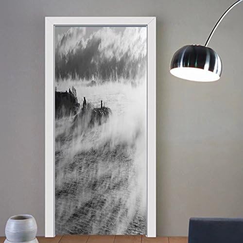 Summer Price custom made 3d Door Wall Mural Wallpaper small island with a lighthouse in misty steamy ocean at winter For Room Decor 30x79