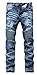 Men's Dark Blue Biker Moto Skinny Ripped Distressed Destroyed Slim Denim Jeans