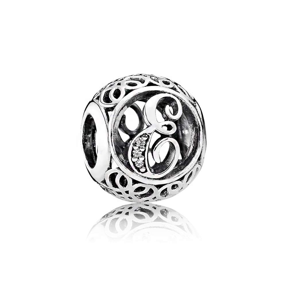 NINGAN Letter Alphabet Charm 925 Sterling Silver Charms Fits European Bracelets Compatible (F)
