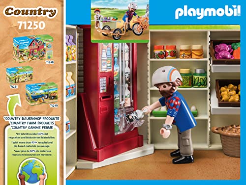 PLAYMOBIL Country 71250 24-Stunden-Hofladen, Fahrrad mit Anhänger, Lebensmittelladen für den Bio-Bauernhof, Nachhaltiges Spielzeug für Kinder ab 4 Jahren 2