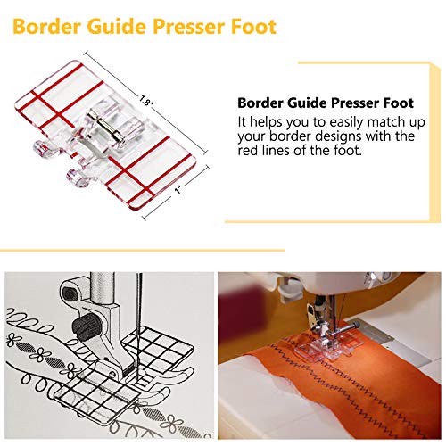 6 PCS Presser Feet Set with Manual SIMPZIA Sewing Machine Foot Include Adjustable Guide/1/4" Quilting/Border Guide/Embroidery Presser Foot Kit for Singer, Brother and Other Low Shank Sewing Machines