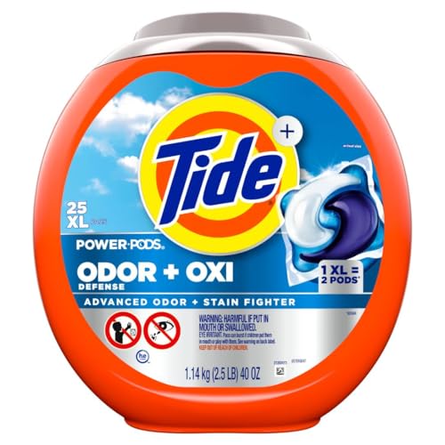 TIDE ULTRA OXI POWER PODS WITH ODOR ELIMINATORS LAUNDRY DETERGENT PACS, 25 COUNT, FOR VISIBLE AND INVISIBLE DIRT