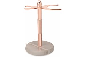 GMYIAK Razor Holder with Brush Stand,with Hand-Polished Duneglow Marble Base Which Make the Razor Stand More Stable,Not Easy to Rust,Curved Design Fits Most Razors and Brushes,Can Be a Gift for Men