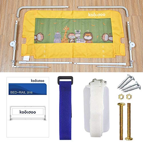 KOOLDOO 43 inch Foldable Baby Bed Rail Guard Extra Long Safety Toddler Bedrail with Reinforced Anchor Safety System - Animal Park Theme (Yellow) - Thumbnail 2