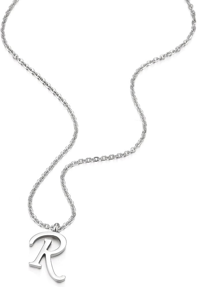 COOLSTEELANDBEYOND Womens Mens Steel Name Initial Alphabet Letter R Pendant Necklace with 20 inches Chain - Image 4