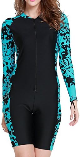 Herobest Women Swimsuit,One Piece Long-sleeve UV Sun Protection Surfing Swimsuit Swimwear 1010Blue-L