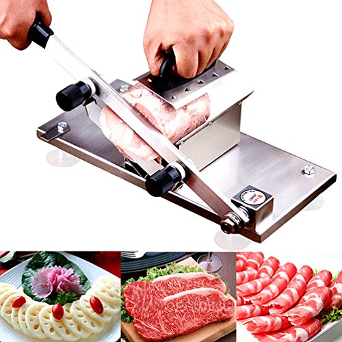 [New Version]Meat Slicer, Manual Frozen Meat Slicer Stainless Steel Beef Mutton Slicing Machine, Roll Meat Vegetable Meat Cheese Food Slicer, Manual Gravity Slicer for Home Kitchen [New Version]