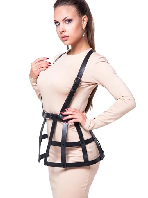 keland Punk-Stil Damen Verstellbaren Leder Gewebte Mini-Röcke Body Harness Nachtclub