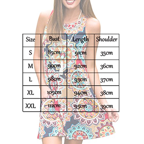 Womens Crew Neck Printed Sleeveless Casual Tunic Tops Summer Swing Tee Shirt Dress with Pockets (Navy Blue, XL) - Thumbnail 4